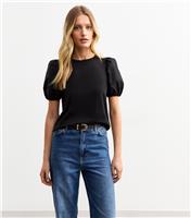 Women's Black Poplin Puff Sleeve Top New Look