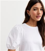 Women's White Poplin Cotton Puff Sleeve Top New Look