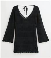 Women's Plus Size Black V-Neck Pointelle Kaftan Curves New Look