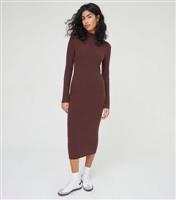 Women's Brown Ribbed Long Sleeve Midi Dress WKNDGIRL New Look