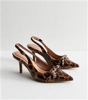 Women's Stone Leopard Print Bow Detail Slingback Court shoes Vegan New Look