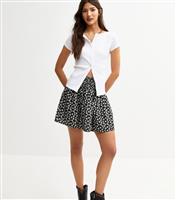 Women's Black Crepe Shirred Waist Daisy Print Mini Skirt New Look