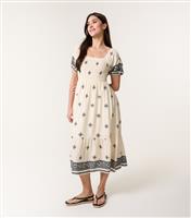 Women's Cream Border Print Midi Dress Blue Vanilla New Look