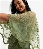 Women's Khaki Lace Floral Blouse Blue Vanilla New Look