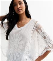 Women's White Lace Sunflower Blouse Blue Vanilla New Look