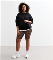 Women's Plus Size Brown Leopard Print Cycling Shorts Curves New Look