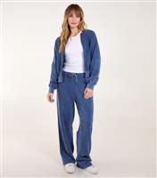 Women's Blue Acid Wash Bomber Jacket And Joggers Set Blue Vanilla New Look