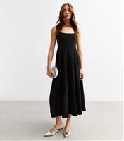 Women's Black Square Neck Midi Dress New Look