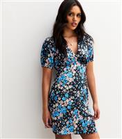 Women's Black Satin Floral Print Mini Dress New Look