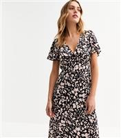 Women's Black Printed Satin Midi Dress New Look