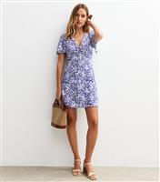 Women's Blue Animal Print Satin Mini Dress New Look
