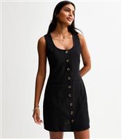 Women's Black Cotton Button Through Mini Dress New Look