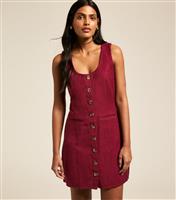 Women's Burgundy Cotton Button Through Mini Dress New Look