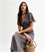 Women's Black Check Strawberry Print Satin Midi Dress New Look