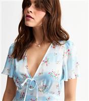 Women's Blue Satin Gingham Floral Print Mini Dress New Look