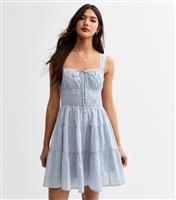 Women's Blue Tie Detail Tiered Mini Dress New Look
