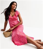 Women's Pink Floral Print Satin Midi Dress New Look