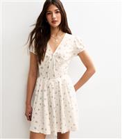Women's White Ditsy Print Fitted Waist Mini Dress New Look