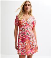 Women's Pink Floral Print Satin Mini Dress New Look