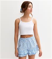 Girls' Blue Patterned Frill Trim Shorts New Look