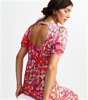 Women's Pink Floral Print Satin Midi Dress New Look