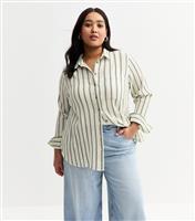 Women's Green Stripe Crinkled Texture Cotton Shirt New Look