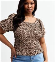 Women's Plus Size Brown Leopard Print Shirred Top Curves New Look