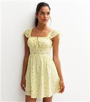 Women's Yellow Floral Print Milkmaid Mini Dress New Look