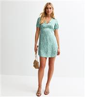 Women's Blue Pattern Print Tie Back Satin Mini Dress New Look