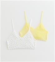 Girls' Pack of 2 Yellow Ribbed Ditsy Print Lace Trim Crop Tops New Look