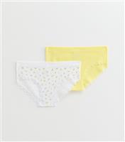 Girls' Pack of 2 Yellow Ribbed Lace Trim Seamfree Briefs New Look