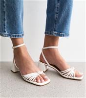 Women's White Faux Leather Knotted Strap Block Heel Sandals New Look