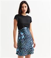 Women's Black Floral Print Satin Skirt Dress New Look