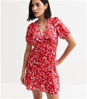 Women's Red Floral Print Cut Out Back Mini Dress New Look