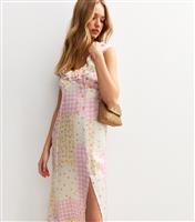 Women's Multicolour Sleeveless Satin Patchwork Print Midi Dress New Look