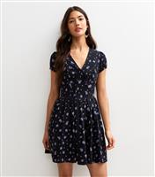 Women's Black Floral Print Tie V-Neck Mini Dress New Look
