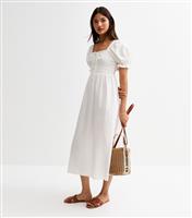 Women's White Tie Front Shirred Midi Dress New Look