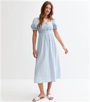 Women's Light Blue Tie Front Shirred Midi Dress New Look