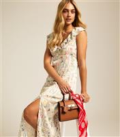 Women's Multicoloured Tile Print Ruffled Satin Midi Dress New Look