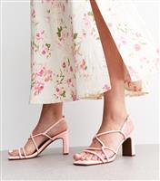 Women's Light Pink Faux Leather Block Heel Sandals Vegan New Look