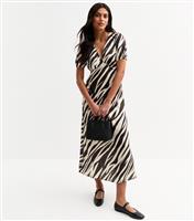 Women's Black Zebra Print Satin Midi Dress New Look