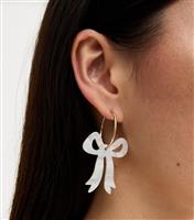 Cream Bow Drop Hoop Earrings New Look