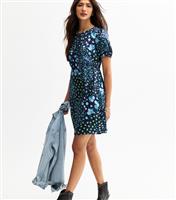 Women's Blue Satin Floral Print Mini Dress New Look