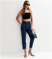 Women's Blue Denim Paperbag Waist Jeans New Look