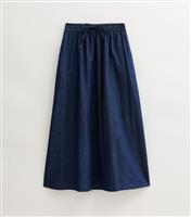 Women's Petite Blue Denim Elasticated Waistband Midi Skirt New Look