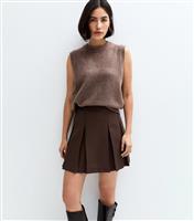 Women's Dark Brown Pleated Mini Skirt New Look