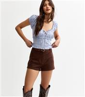 Women's Dark Brown Faux Suede Shorts New Look