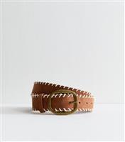 Tan Faux Suede Sunflower Stitch Belt New Look