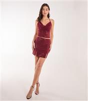 Women's Burgundy Sequinned Slit Hem Mini Skirt Pink Vanilla New Look