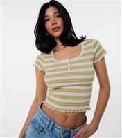 Women's Mid Green Stripe Cropped Top Pink Vanilla New Look